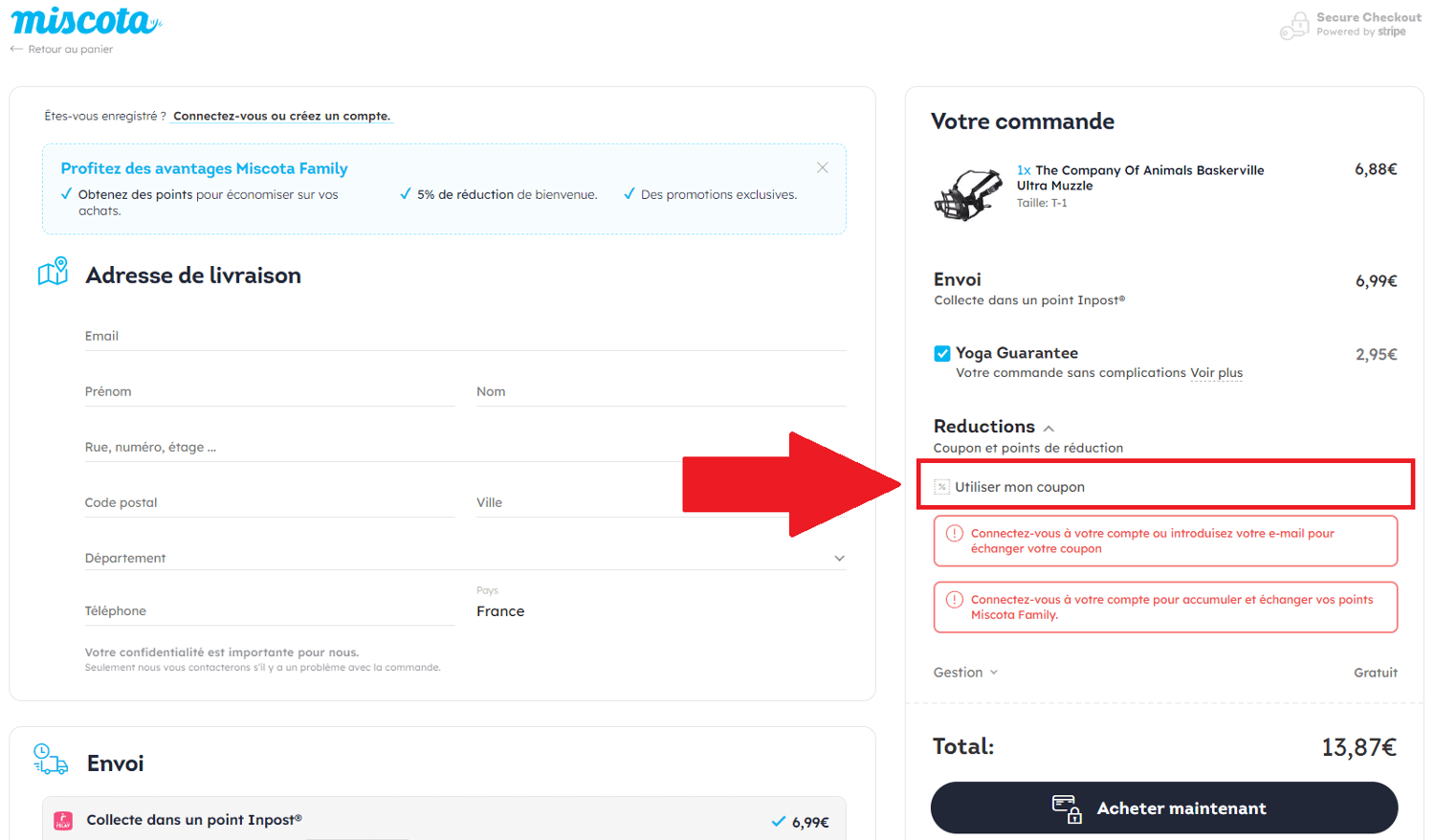 Encadré pour le code promo Miscota