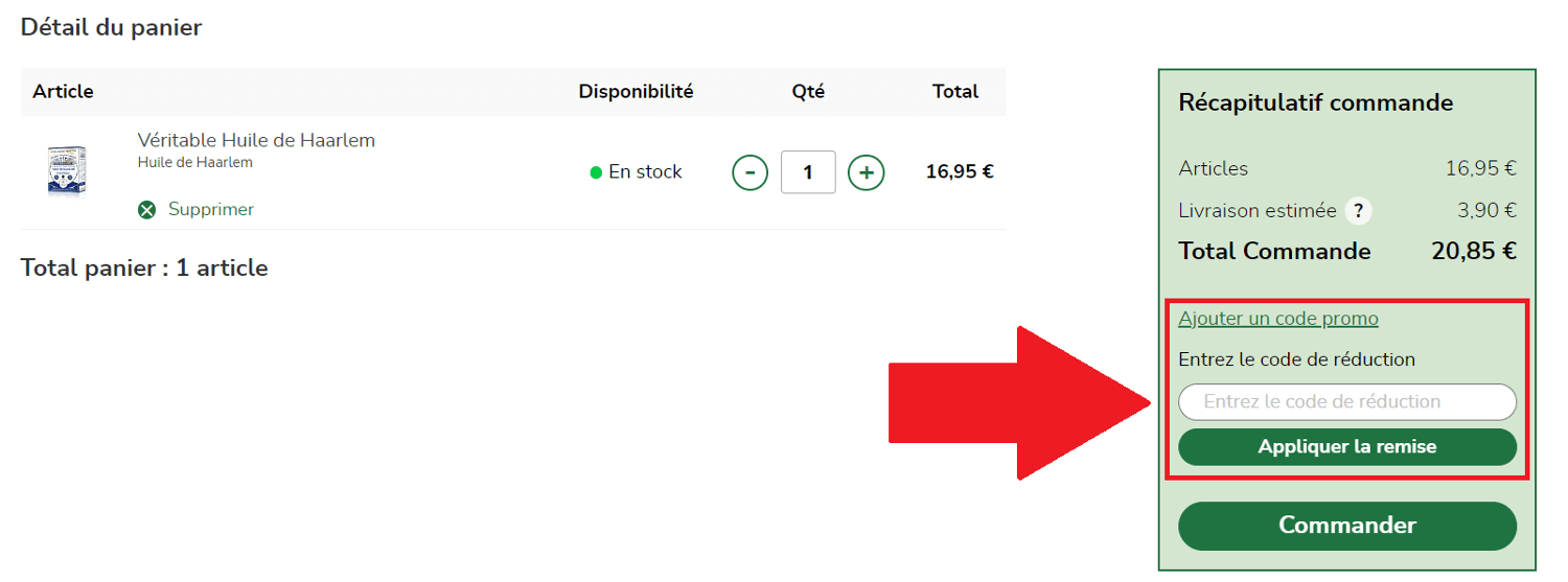 Panier avec code promo Naturalforme