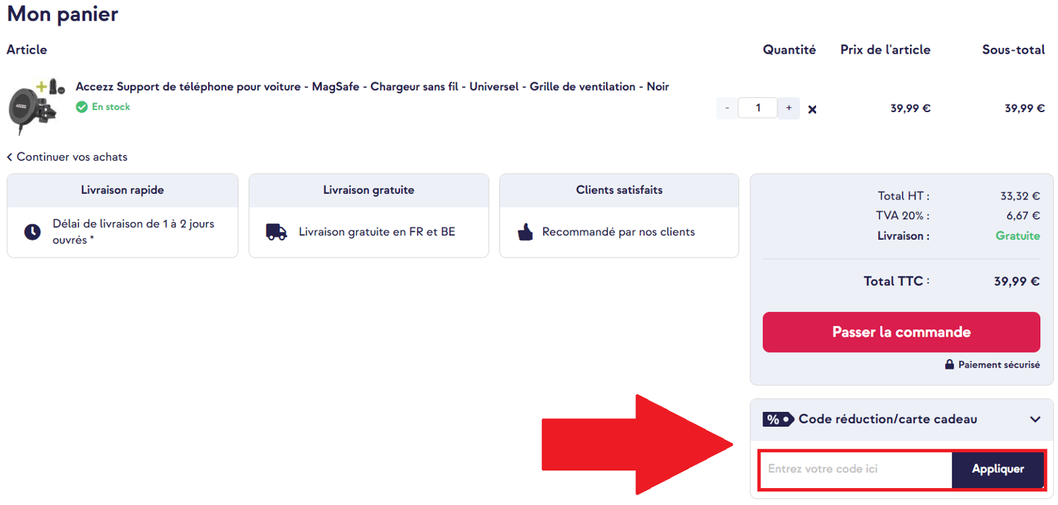 Panier de commande avec encadré de code promo Ploonk