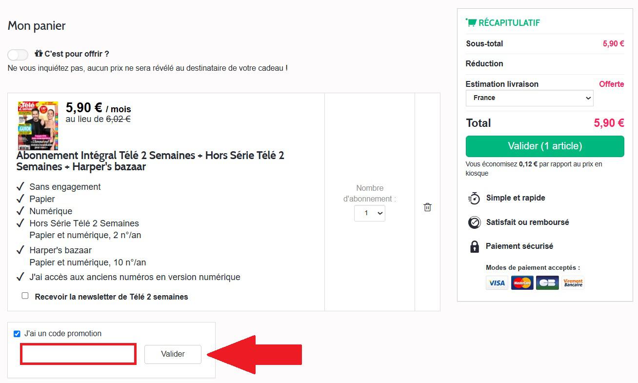 Encadré pour code promo Prismashop