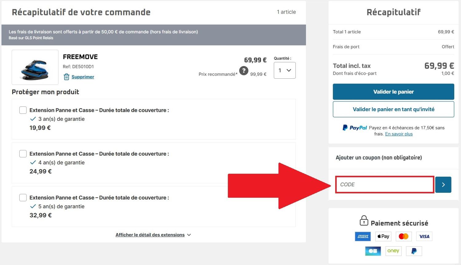 Encadré pour code promo Rowenta