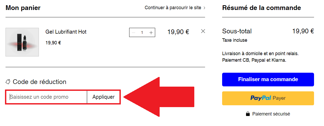 Encadré pour code promo Sensation Homme