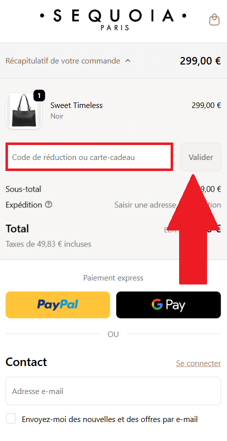 panier d'achat avec code promo Sequoia