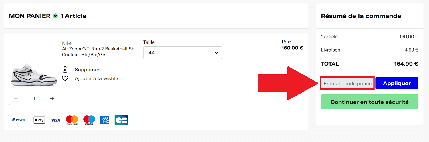 Encadré pour code promo Sports Direct