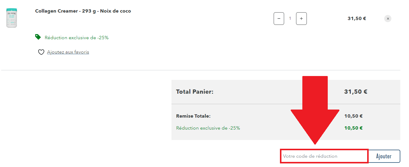 Encadré du code promo Vital Proteins dans le panier en ligne