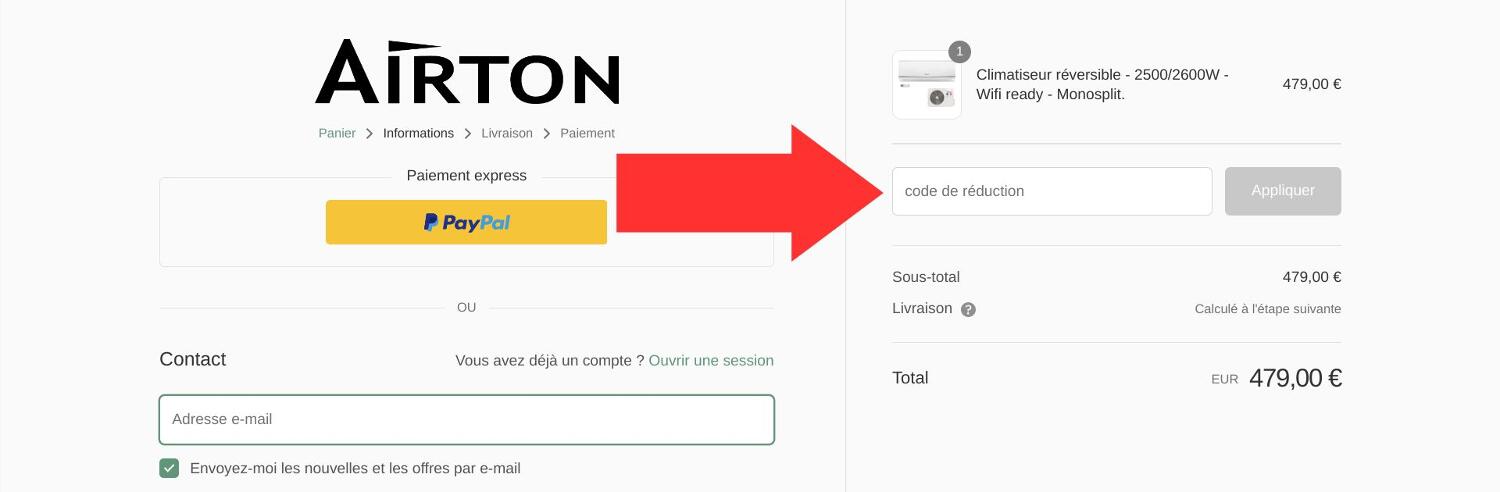 Encadré pour code promo airton
