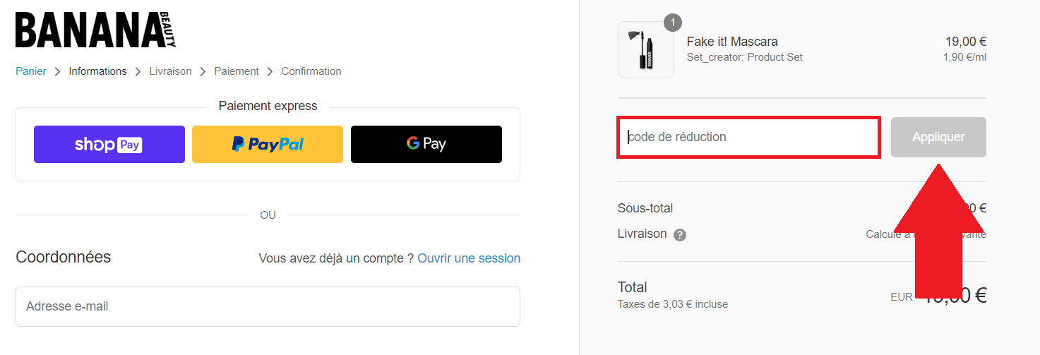 Encadré pour code promo Banana Beauty