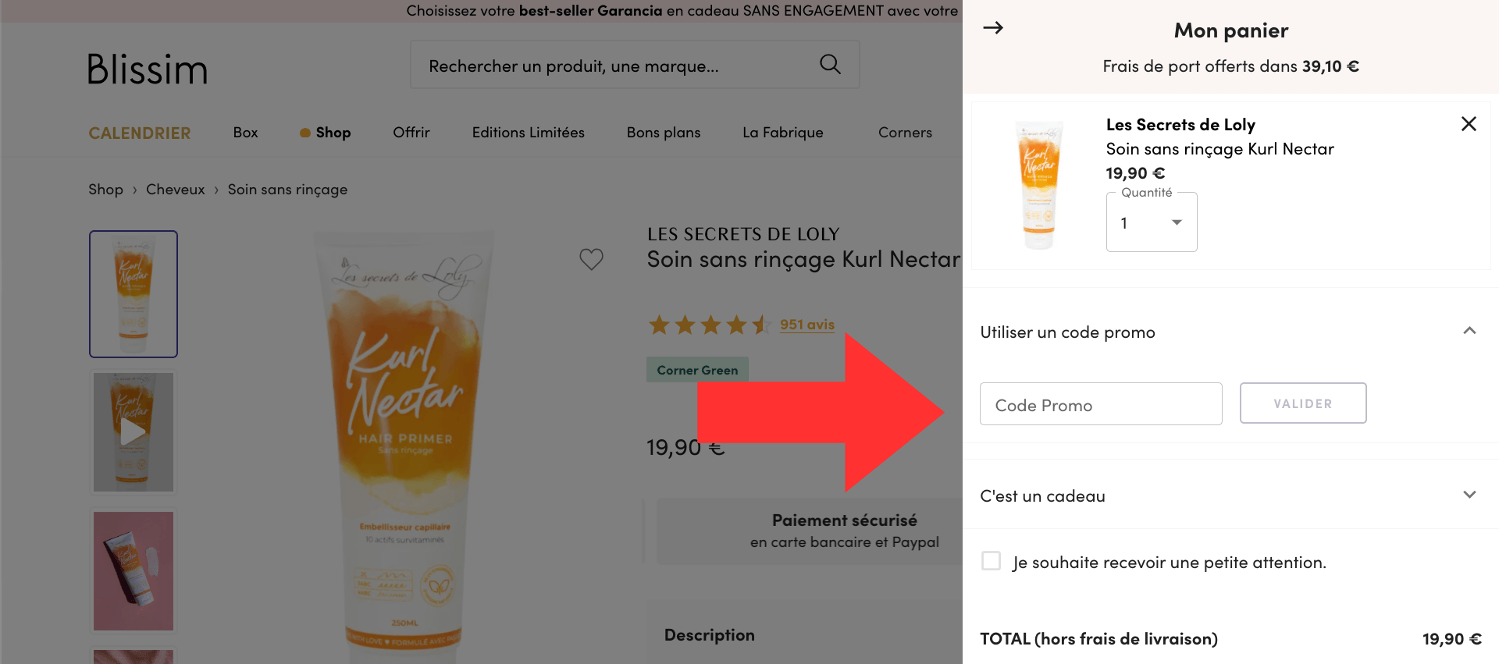Encadré pour code promo Blissim