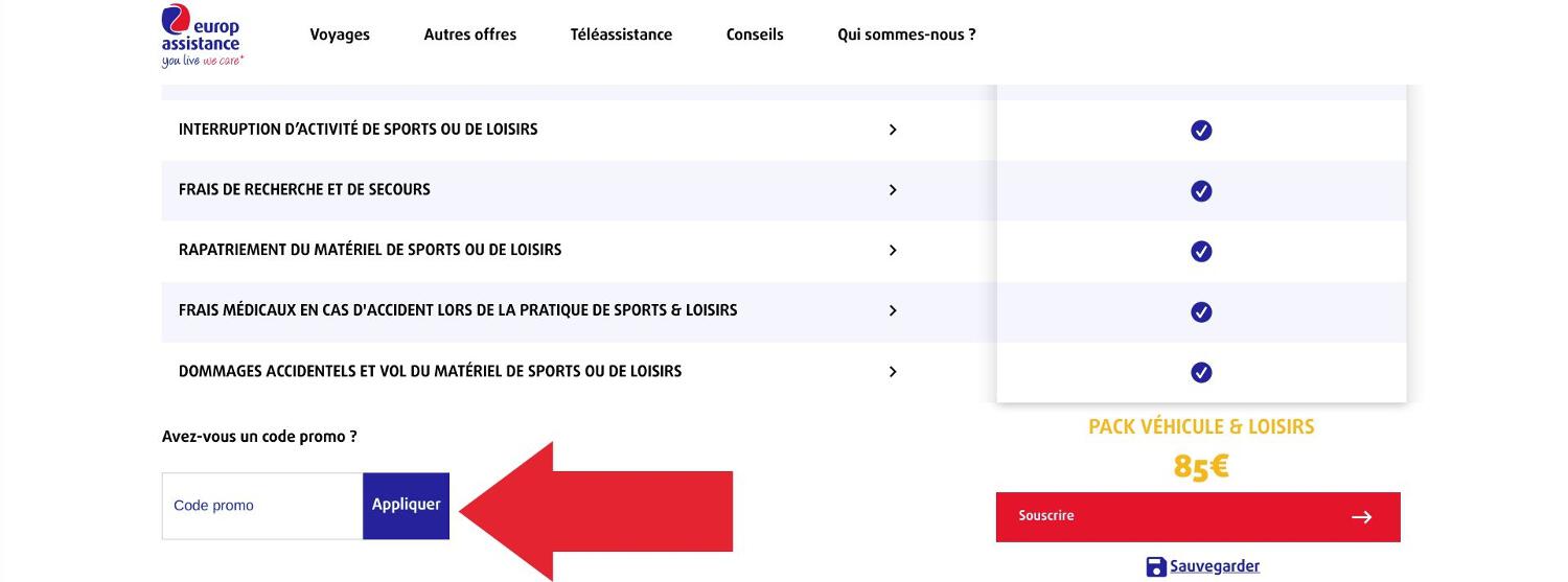 Encadré pour code promo Europ Assistance