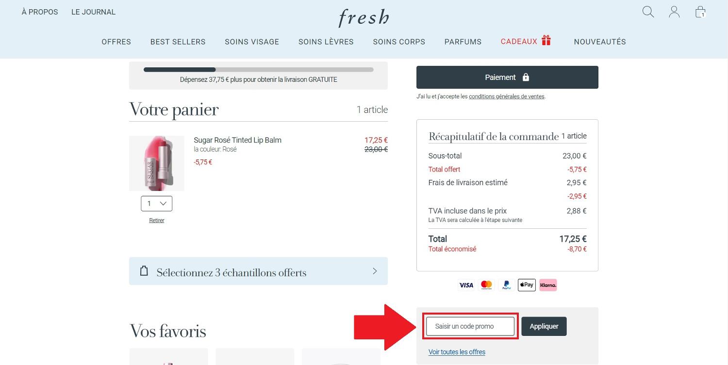 Encadré pour code promo Fresh