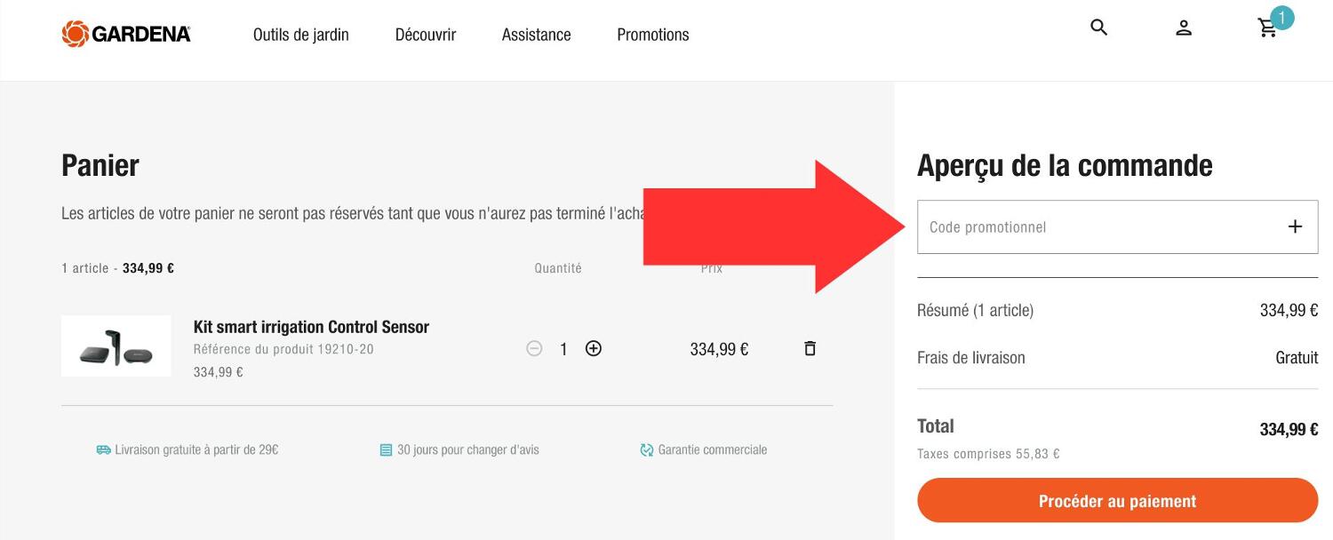 Encadré pour code promo Gardena