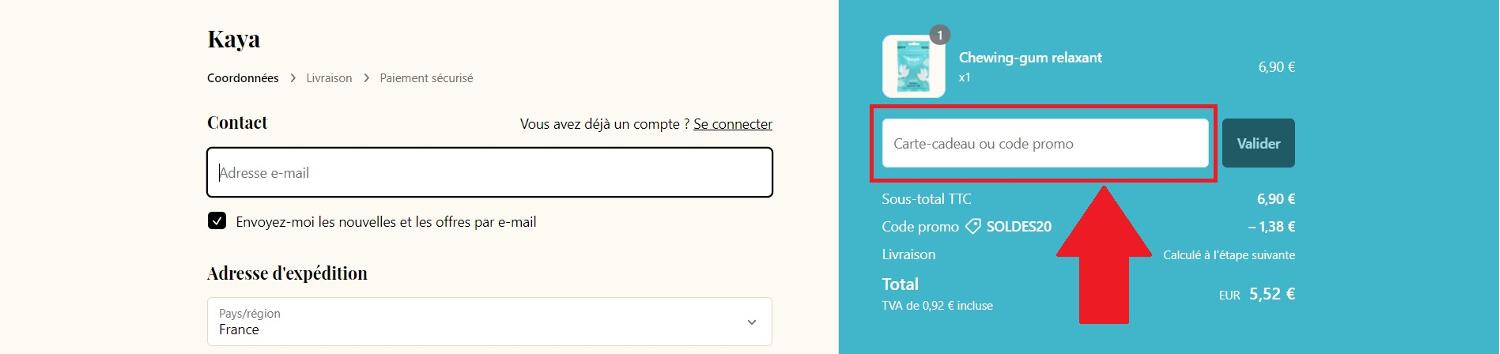 Encadré pour code promo Kaya