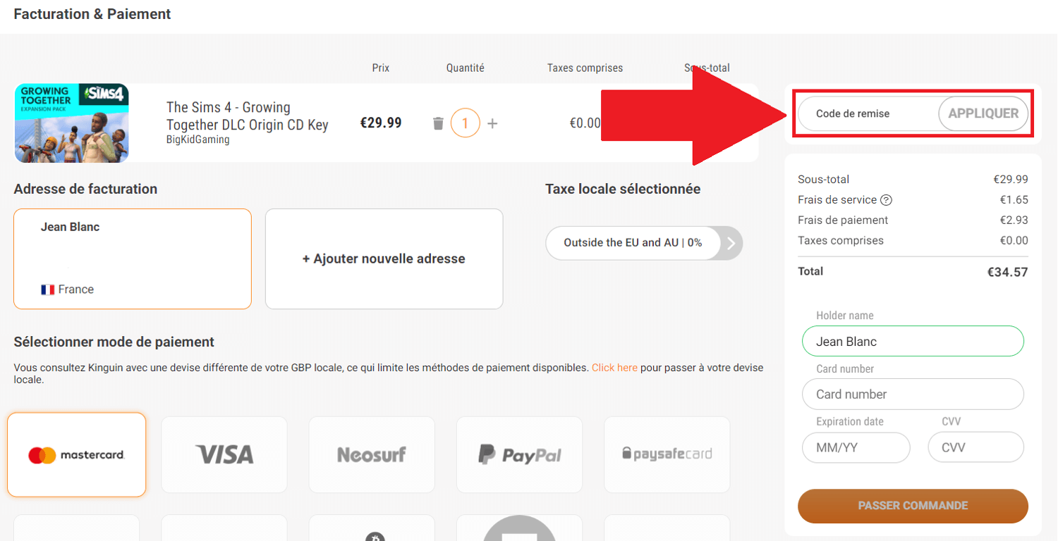 Encadré pour code promo Kinguin