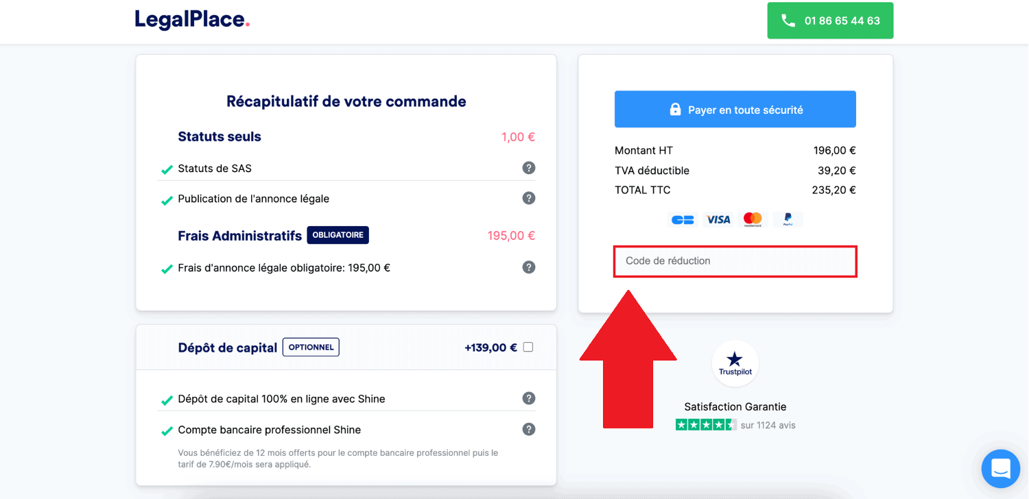 Encadré pour code promo LegalPlace