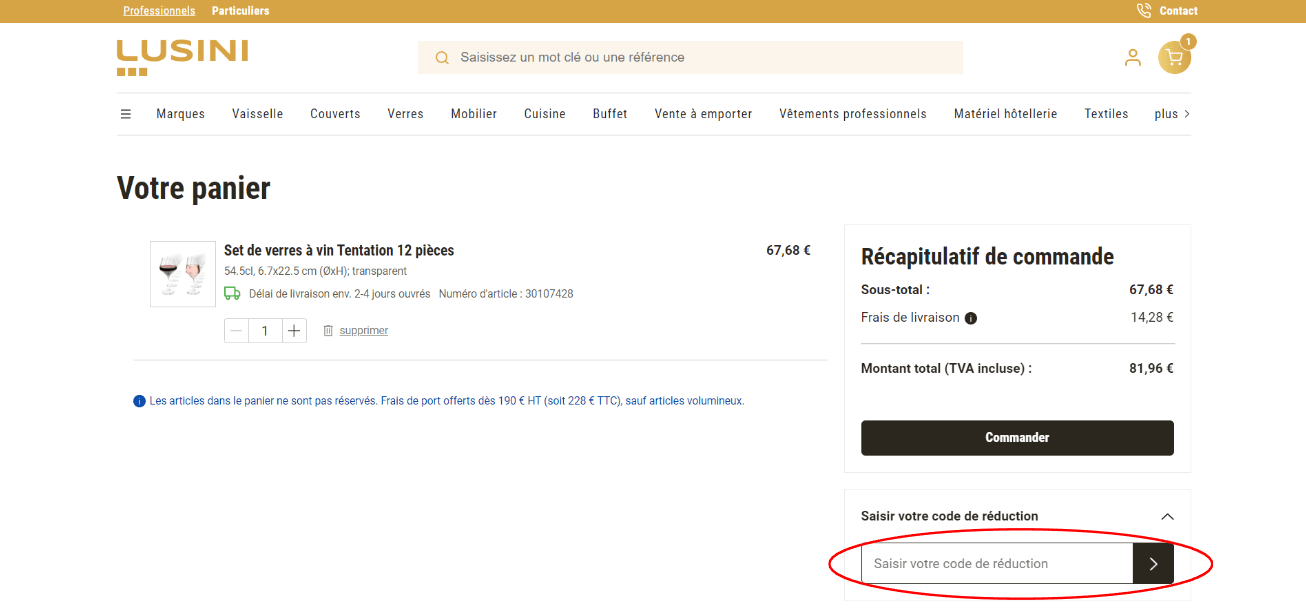 Encadré pour code promo Lusini