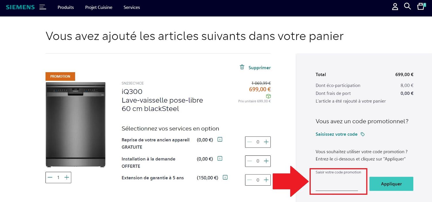 Encadré pour code promo Siemens