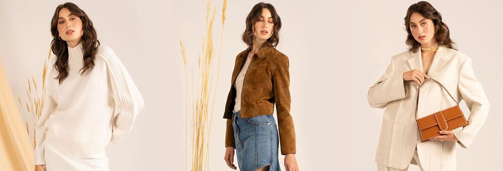Model in drei verschiedenen Outfits als Banner für die engelhorn Gutscheinseite