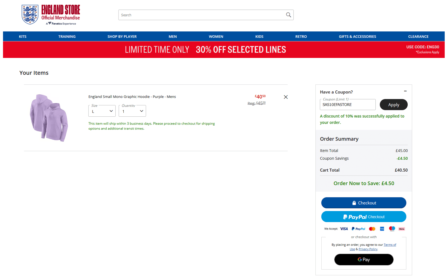 England Store discount code box