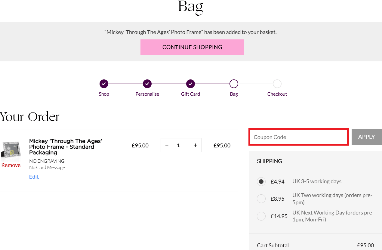 image of a web checkout page with discount code box