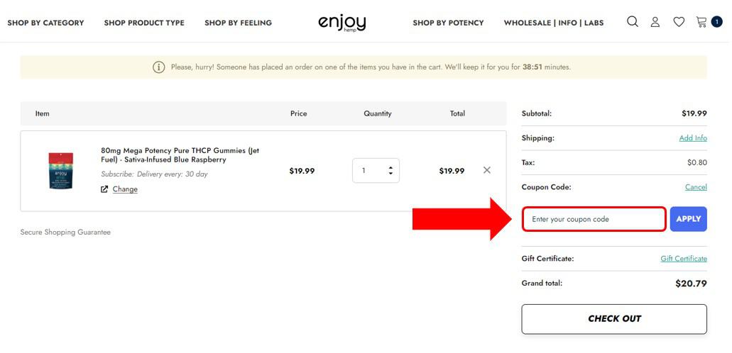 Enjoy Hemp coupon code box