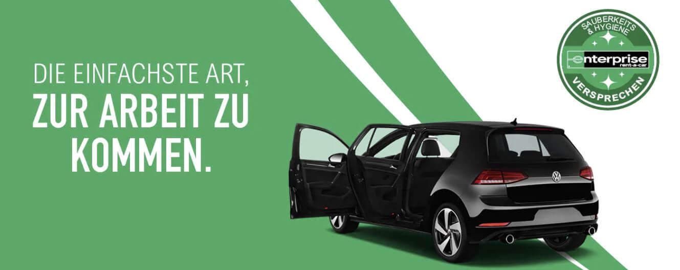 Banner für des Angebots für einen Enterprise Mietwagen für den Arbeitsweg