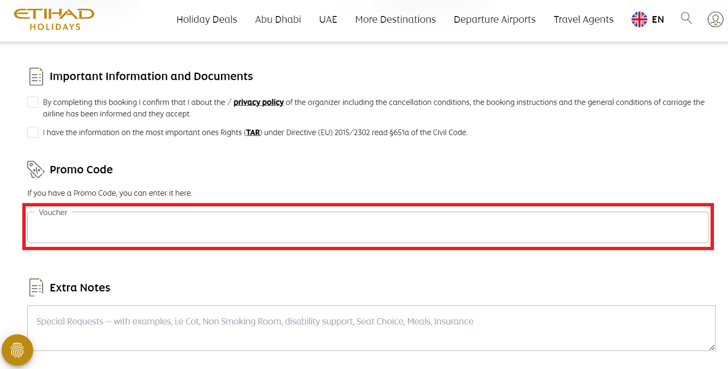 Etihad Holidays promo code box image