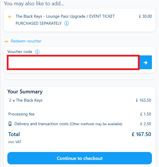 Eventim voucher code box during booking process