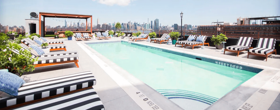View over a rooftop pool: Expedia hotel in New York