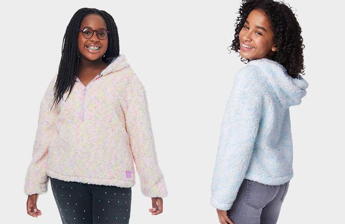 Faux Sherpa Zip-Front Girls Hoodie