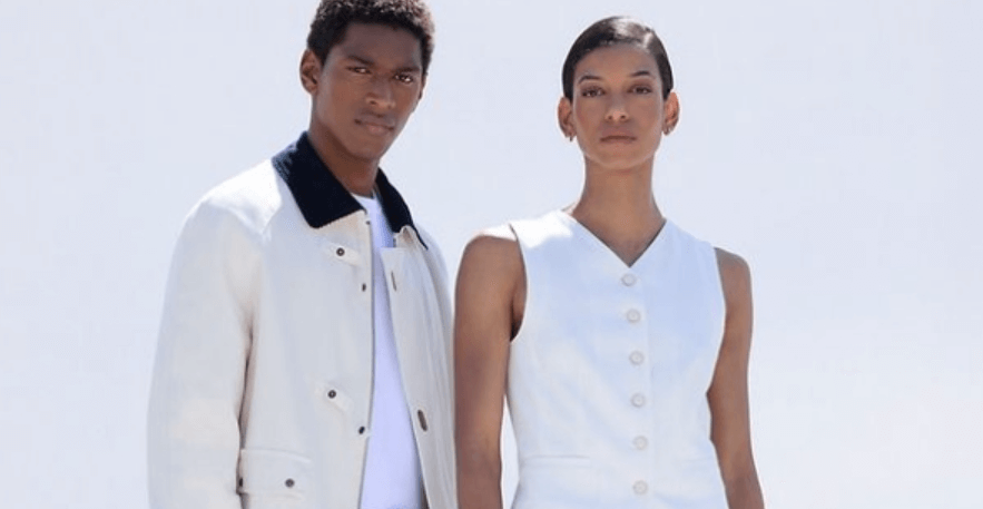 Farfetch savings tips banner featuring a man and women wearing stylish pale clothing
