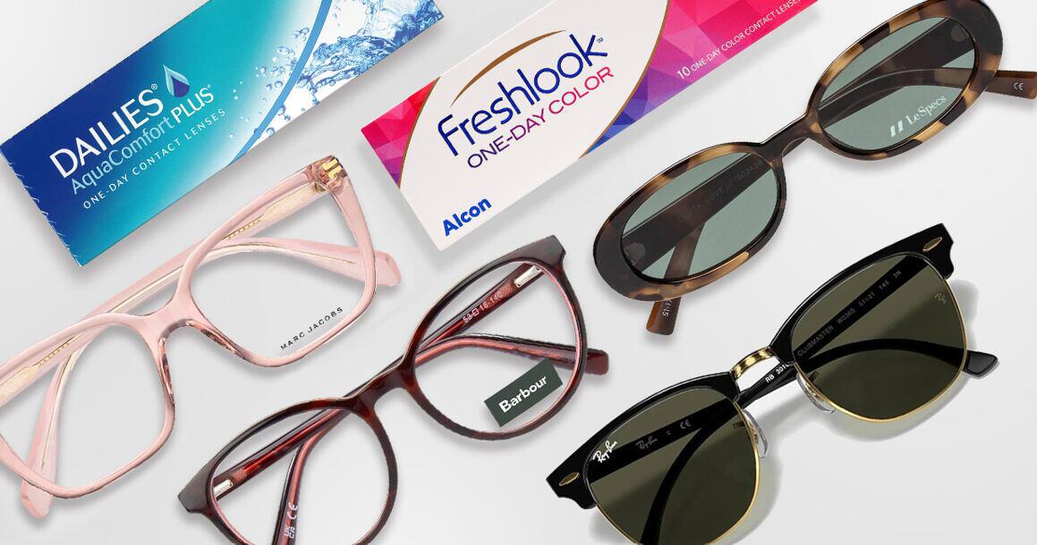 Feel Good Contacts offers banner showing a selection of products including glasses and contact lense boxes