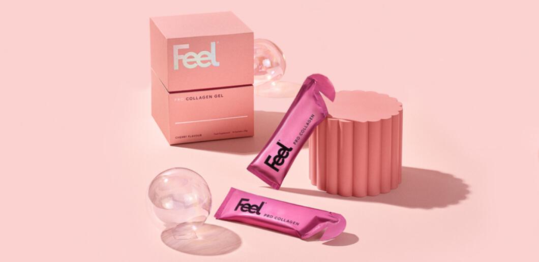 Feel savings guide banner showing a selection of branded wellness products on a pink background