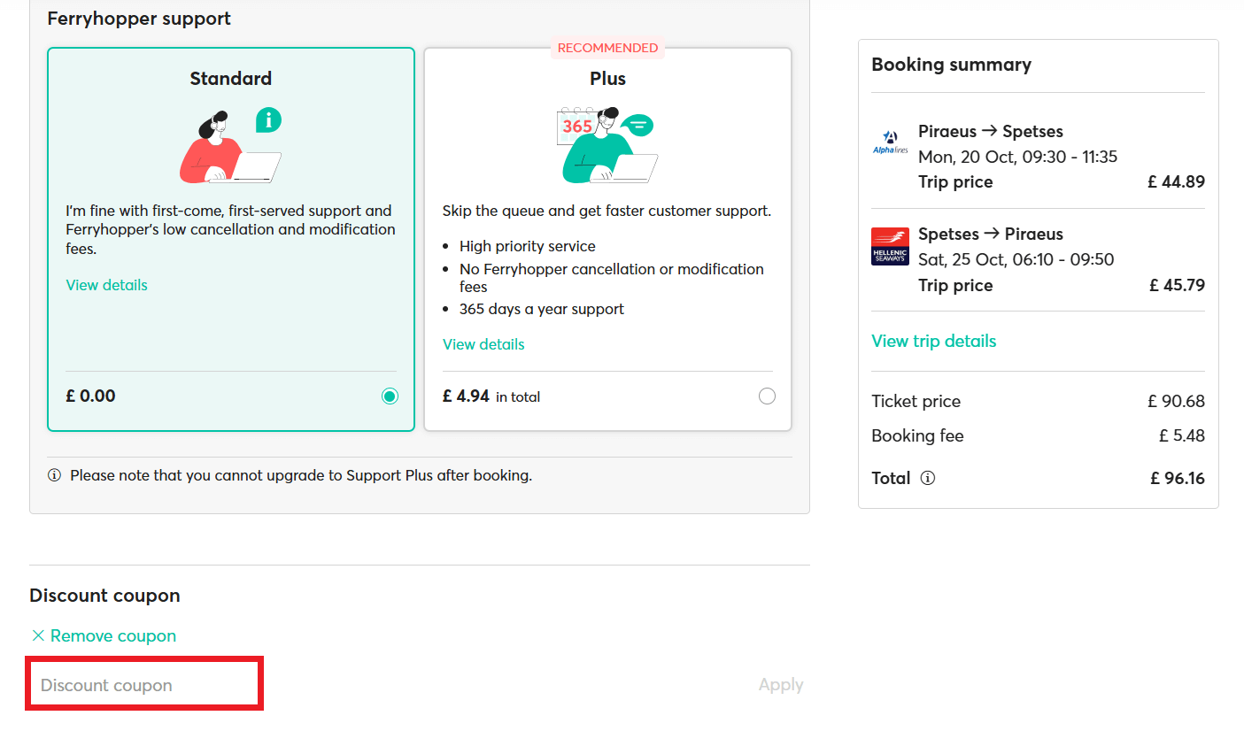Ferryhopper discount code redemption box image