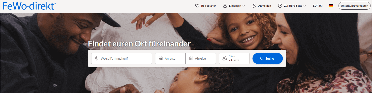 Suchmaske, mit der du bei FeWo-direkt eine Ferienwohnung buchen kannst