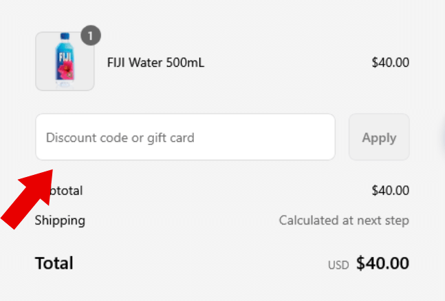 FIJI Water coupon box on checkout page