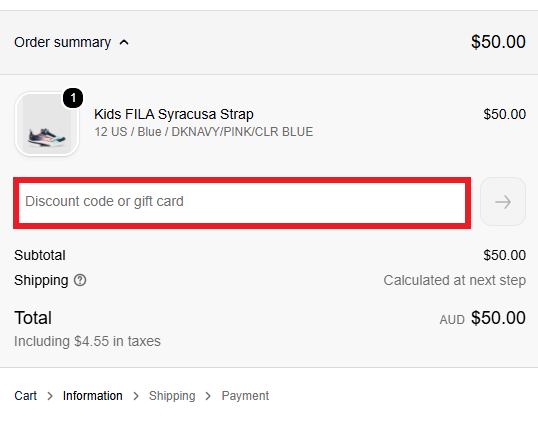Fila discount code box in shopping bag picture