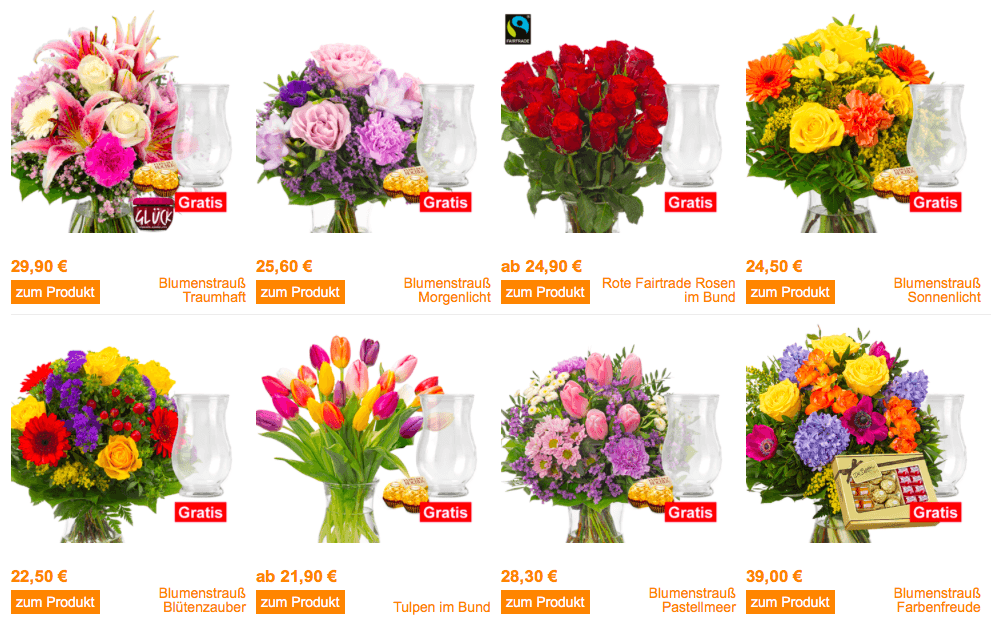Fioro Online-Shop mit großer Auswahl an Blumensträußen