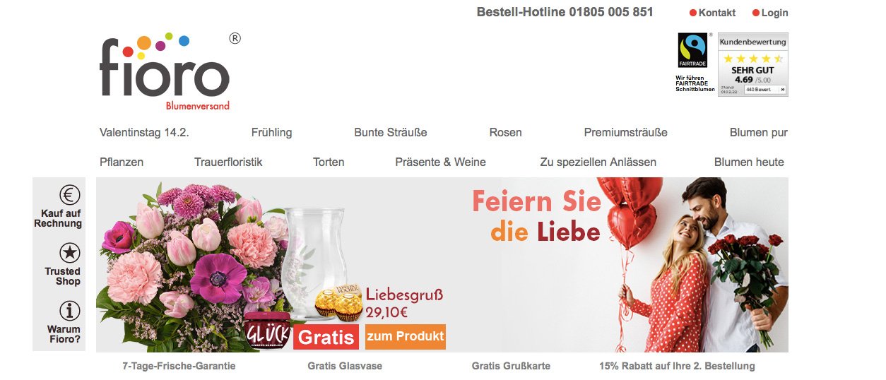 Angebote für Blumensträuße zum Valentinstag im Fioro-Online-Shop