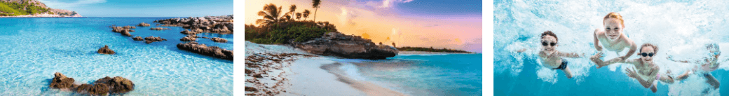 First Choice late deals banner featuring 2 beachs and children swimming