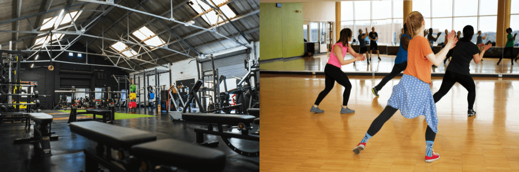 pictures of a gym and fitness class