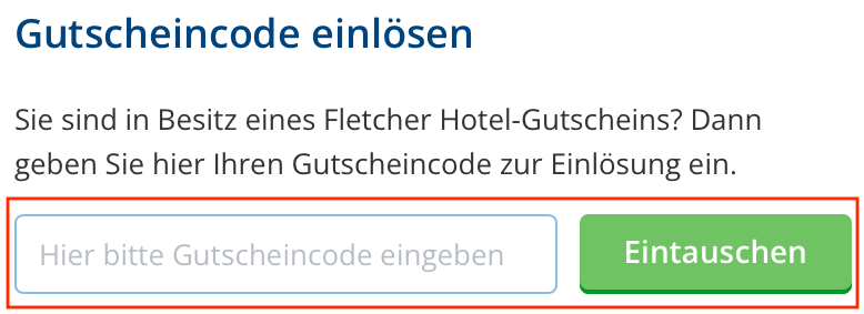 Eingabefeld für Fletcher Hotels Angebote im Warenkorb