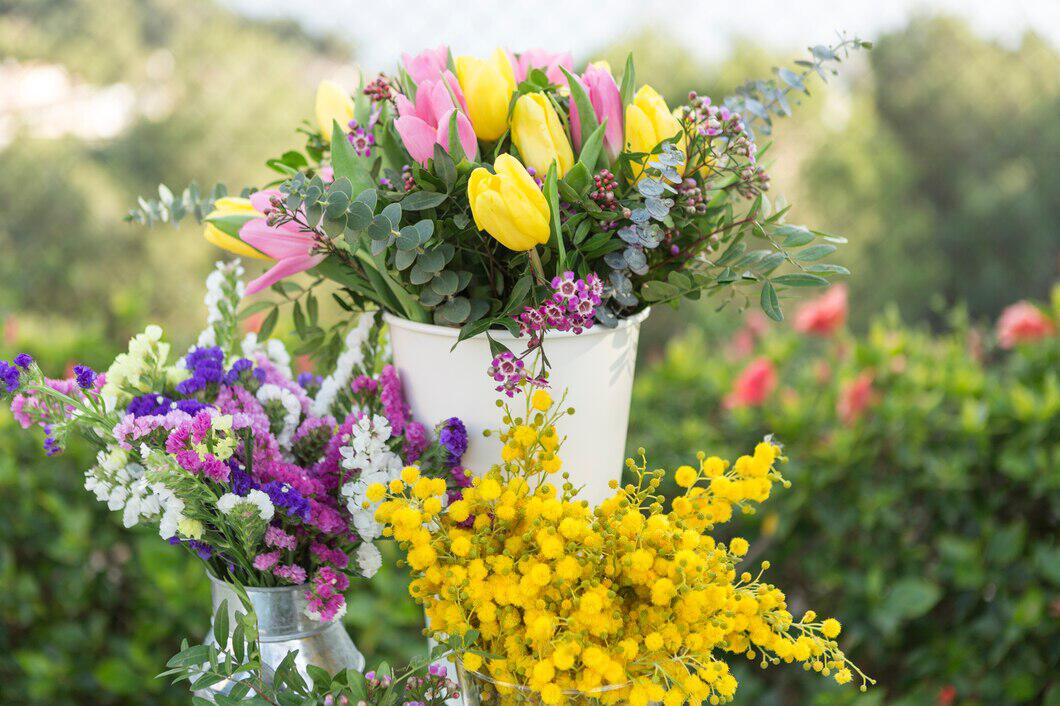 fleurs colorées jaunes et roses dans vase