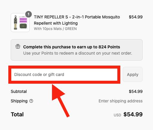 Flextail discount code box on checkout page