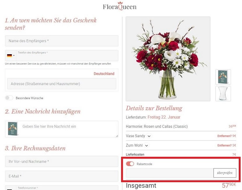 Eingabefeld für den FloraQueen-Gutschein