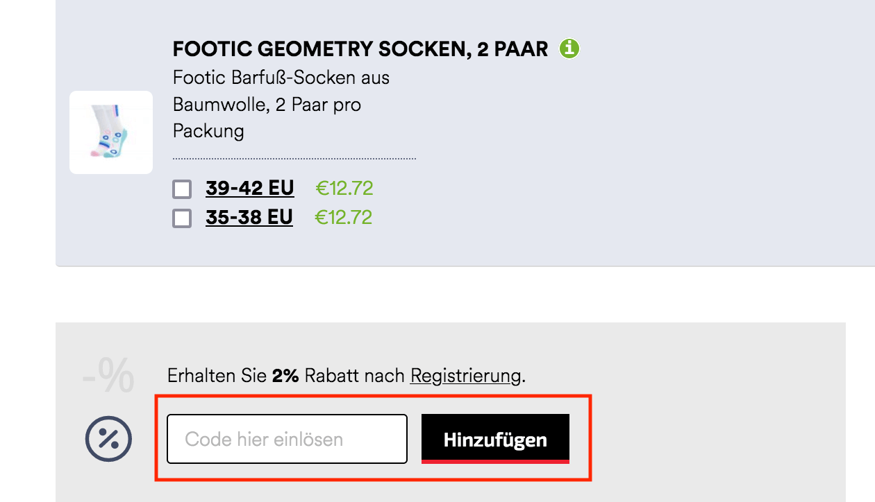 Eingabefeld für den Footic Gutschein im Warenkorb