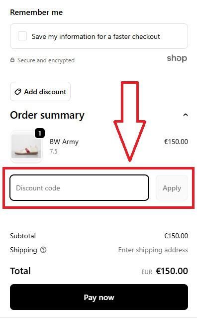 Screenshot aus dem Warenkorb markiertem Eingabefeld, in dem du einen Footpatrol Gutschein einlösen kannst