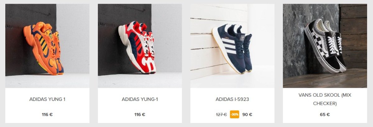 Banner für die Footshop Gutscheinseite mit Bildern von Sneakers im Online-Shop