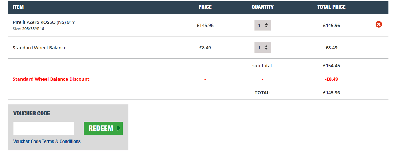 Formula One Autocentres discount code box on the checkout page