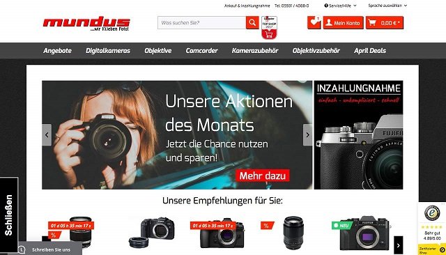 Startseite des Online Shops mit Banner mit Foto-Mundus-Angeboten