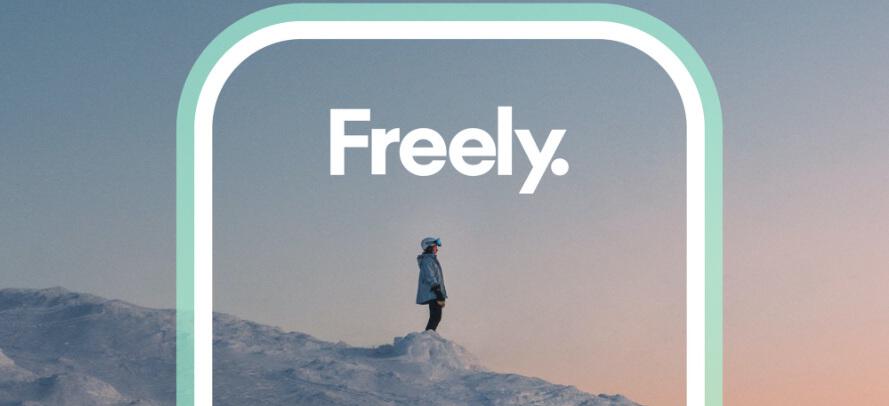 Freely deals page image showing the outline of a phone with a person standing alone on a snowly moutain showing behind